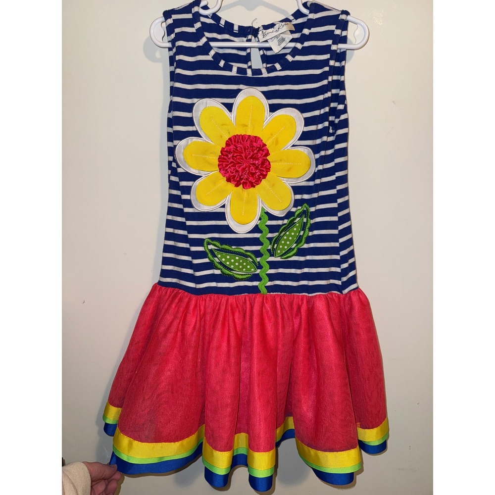 Emily Rose Girls Flower Tutu Dress Pink Rainbow Trim Size 7
